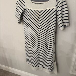 Tory Burch Navy and Cream Striped Midi Dress